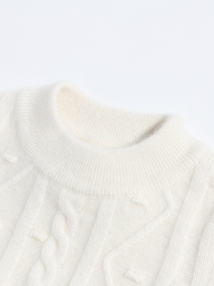 Kids Soft White and Grey Nordic Cable Pattern Cashmere Sweater